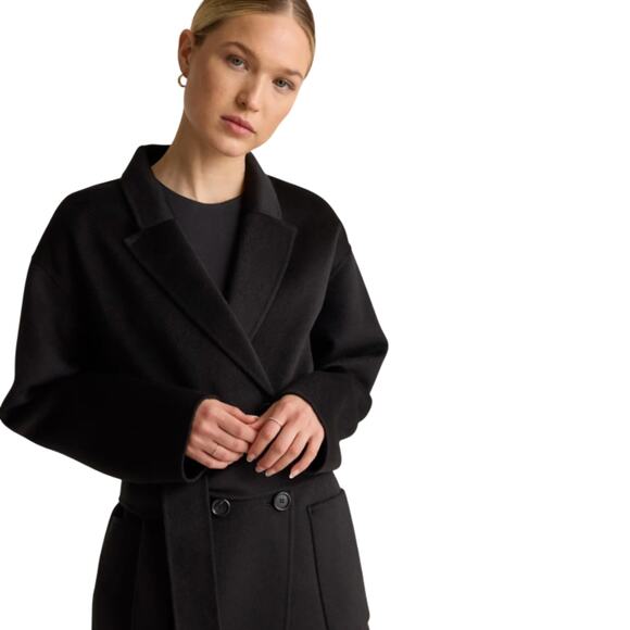 Quince Wm's 100% Mongolian Cashmere Double-Faced Coat Black Sz M NWT - Picture 2 of 6